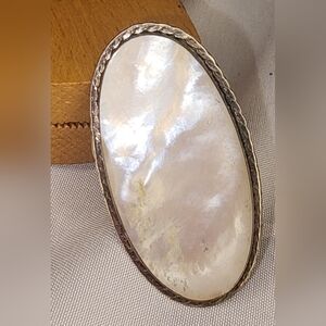 LG Oval Mother of Pearl  and Sterling Silver Ring - Adjustable Sizing